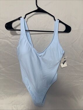 SOLID & STRIPED Light Blue Ribbed Scoop One-Piece Swimsuit